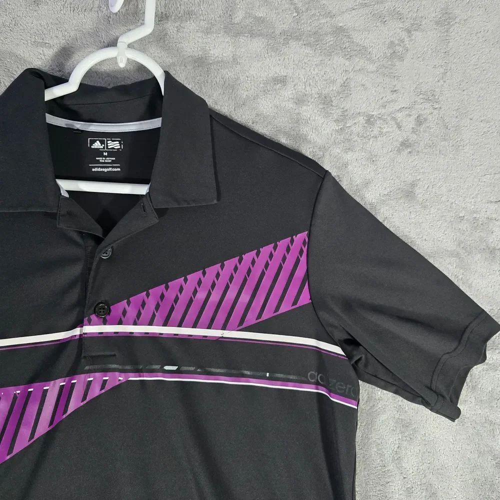Adidas Golf Black Purple Striped Performance Athletic Polo‎ Shirt Size M